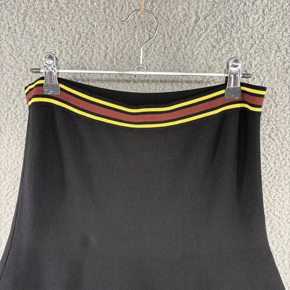 Sandro Paris Black Knit Midi Flare Skirt Striped Waist Size 2